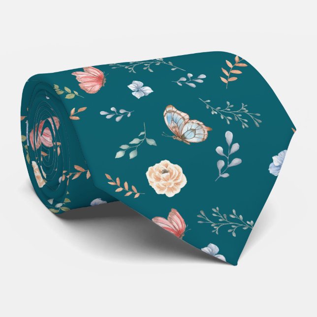 Moth Butterfly Pattern Neck Tie (Rolled)
