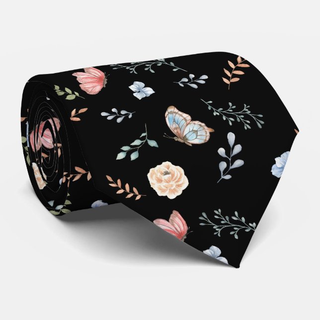 Moth Butterfly Pattern Neck Tie (Rolled)