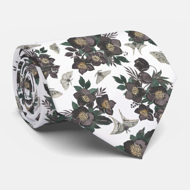 Moth Butterfly Pattern Neck Tie (Rolled)