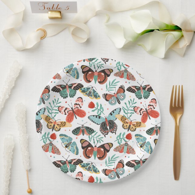 Moth Butterfly Pattern Paper Plates (Wedding)