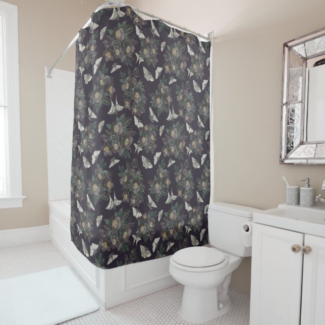 Moth Butterfly Pattern Shower Curtain (In Situ)
