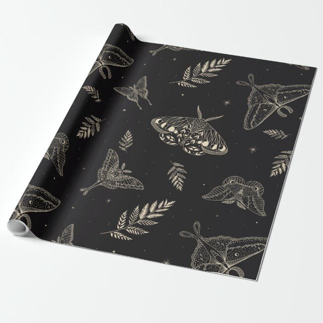 moth butterfly pattern wrapping paper (Unrolled)