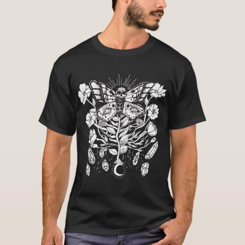 Moth Crystals Sacred Geometry Punk Goth Witchy T_Shirt