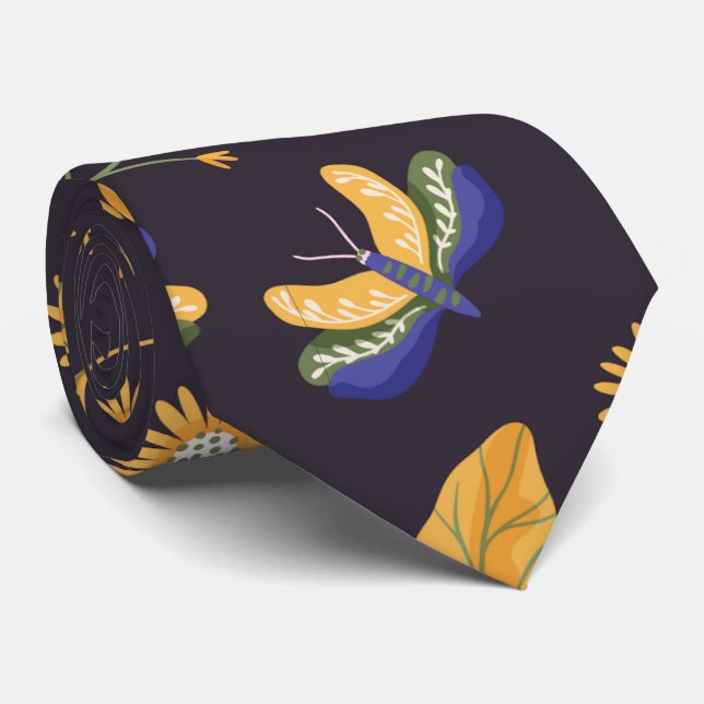 Moth Floral Neck Tie (Rolled)