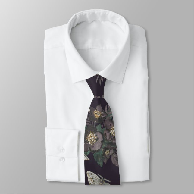 Moth Floral Pattern Neck Tie (Tied)