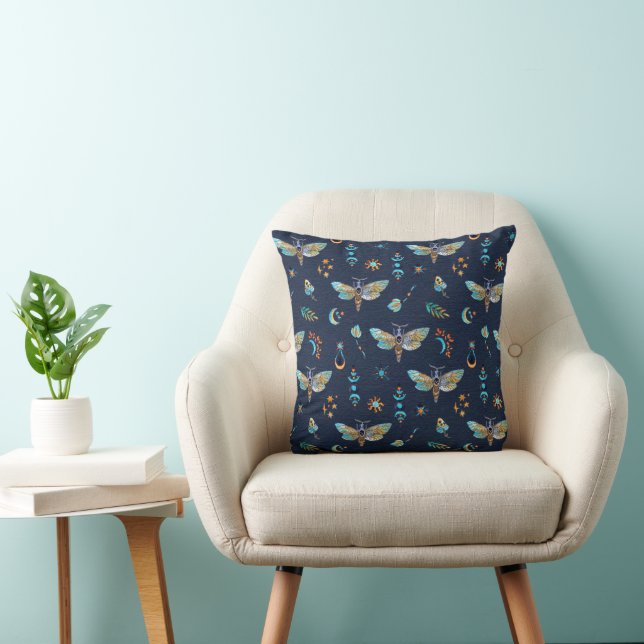Moth Floral Pattern Throw Pillow (Chair)