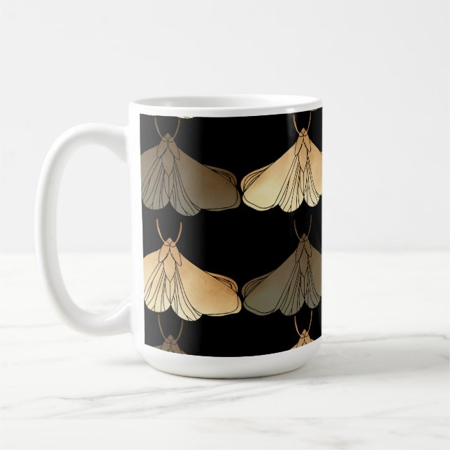 Moth in gold pattern coffee mug (Left)