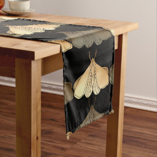 Moth in gold pattern short table runner