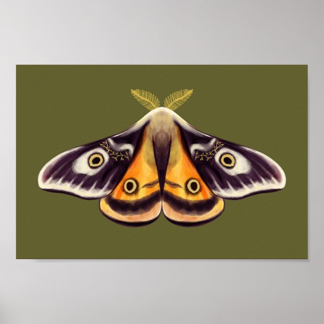 Moth Insect Art Goblincore Saturnia Witchy Green Poster (Front)