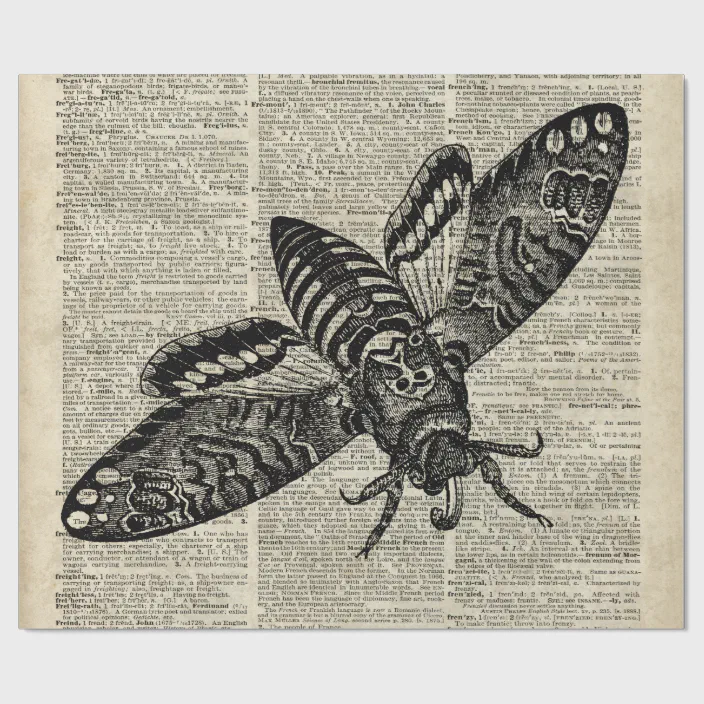 Death Moth Art Print on Antique Dictionary Book Page Tattoo Wall Decor Picture 
