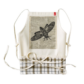 Moth Insect Vintage Illustration on Old Book Page Zazzle HEART Apron