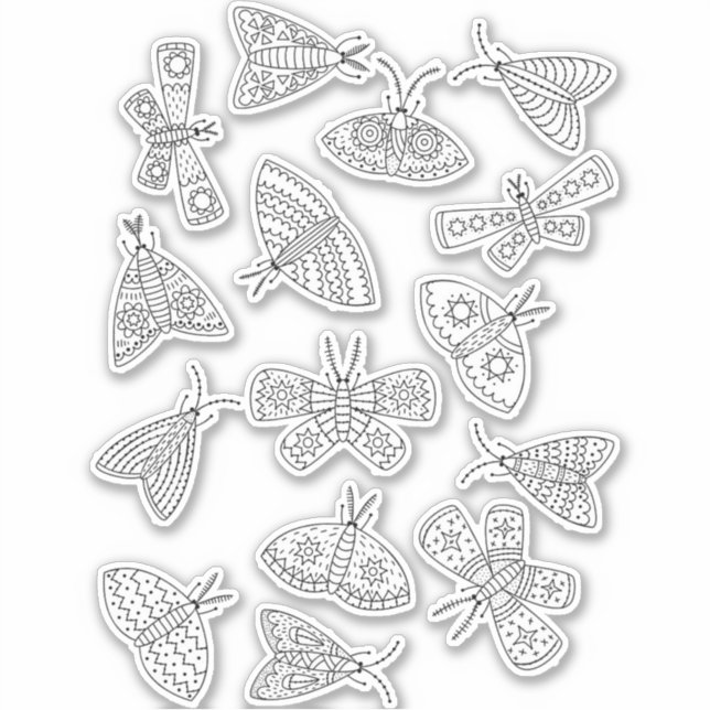 Moth Line Art Drawing Sticker (Front)