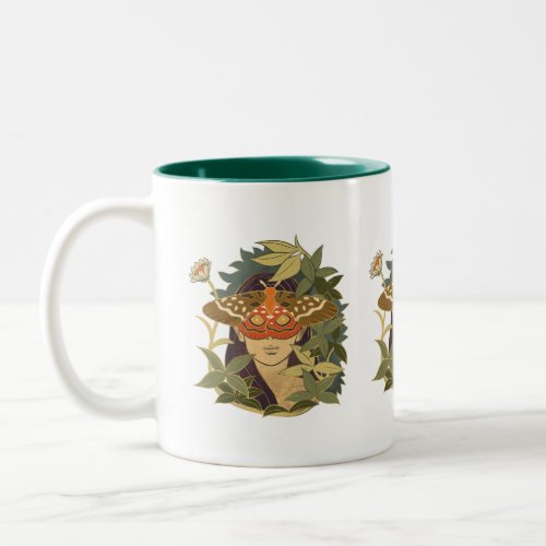 Moth mask fairy girl design Coffee mug Two_Tone Coffee Mug