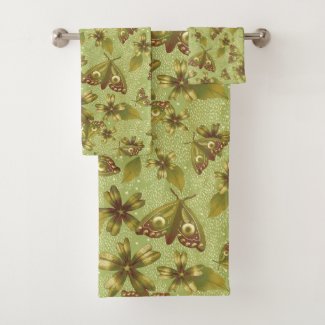 Moth Meadow Green Bath Towel Set