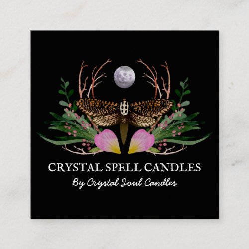Moth Moon Candle Intention Spell Square Business Card