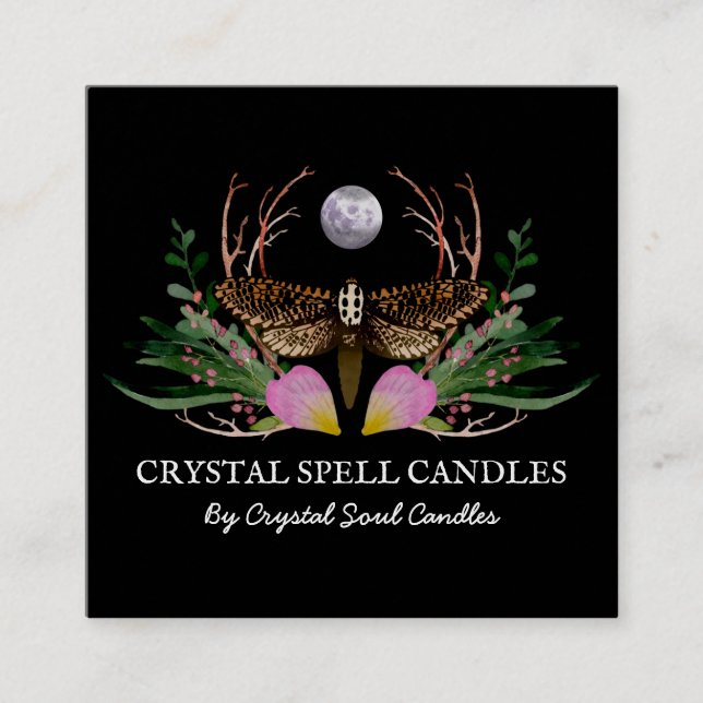 Moth Moon Candle Intention Spell Square Business Card (Front)
