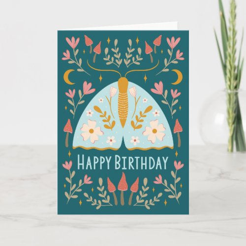 Moth Moons  Mushrooms Birthday Card