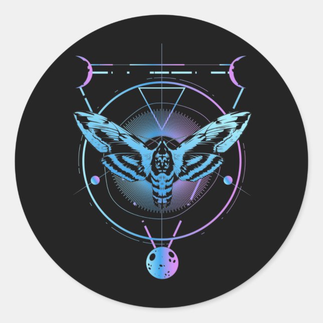 Moth Pastel Goth Geometric Witchy Crescent Classic Round Sticker (Front)