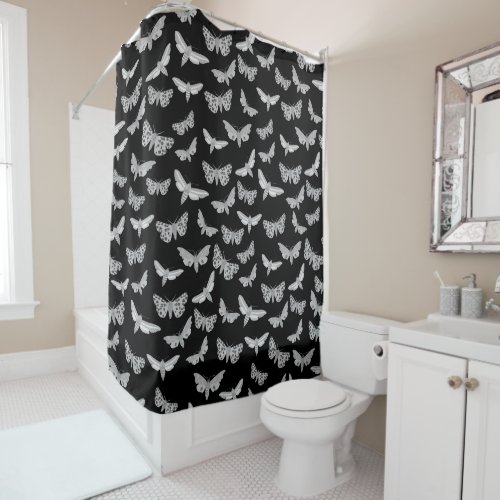 Moth Pattern Moths Cool Elegant Black Gray Shower Curtain