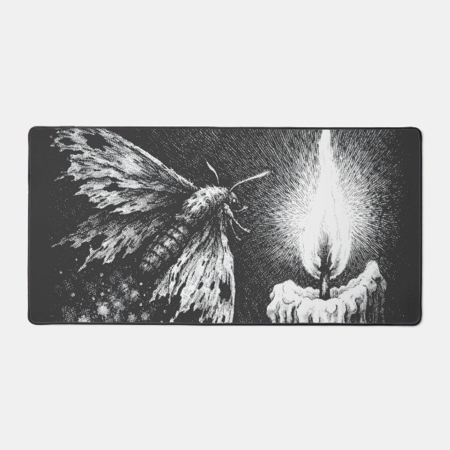Moth to the Flame — by BurnsInHell Desk Mat (Front)