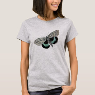 Moth Vintage Illustration Blue Black Grey Wings T-Shirt