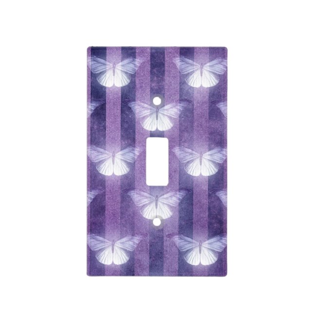 Moth white purple striped pattern mystical  light switch cover (Front)