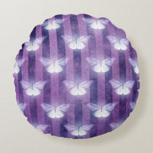 Moth white purple striped pattern mystical round pillow