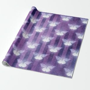 Moth white purple striped pattern mystical wrapping paper