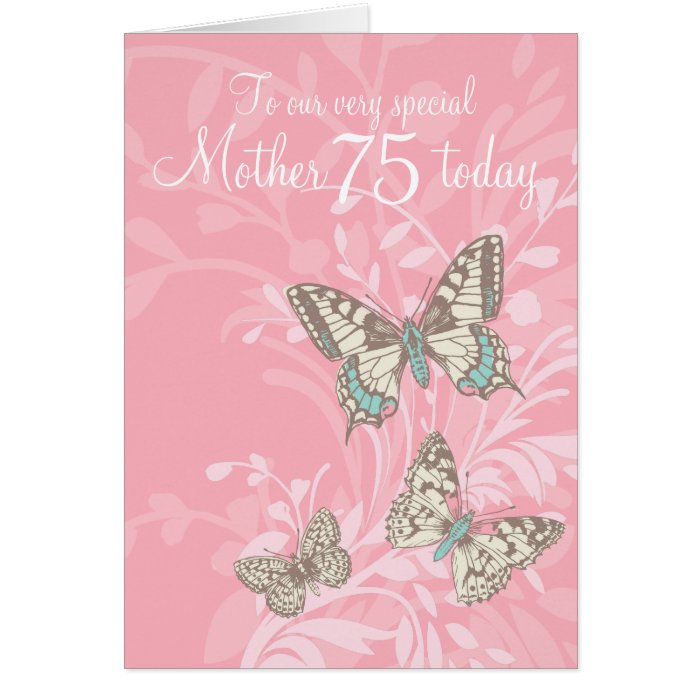 Mother 75th birthday butterflies card