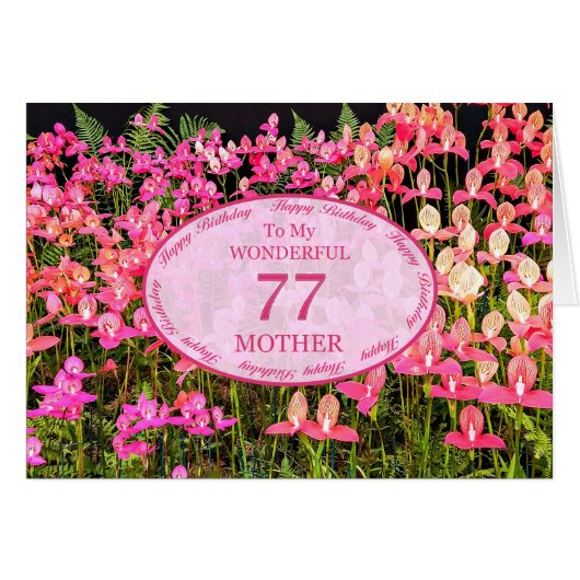 Mother 77th Birthday with pink flowers (Front Horizontal)