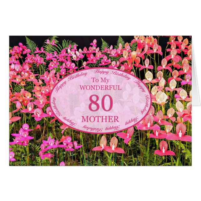 Mother 80th Birthday with pink flowers (Front Horizontal)