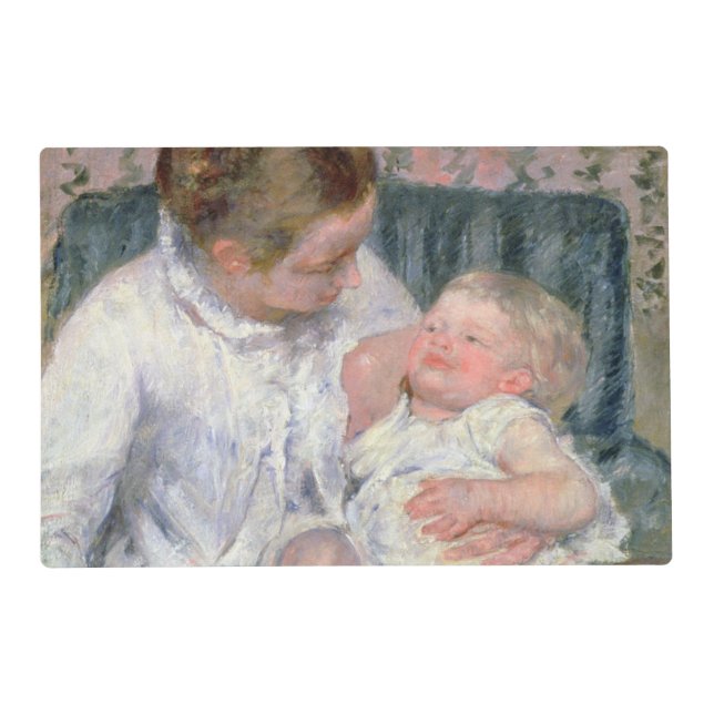 Mother about to Wash her Sleepy Child, 1880 (oil o Placemat (Front)