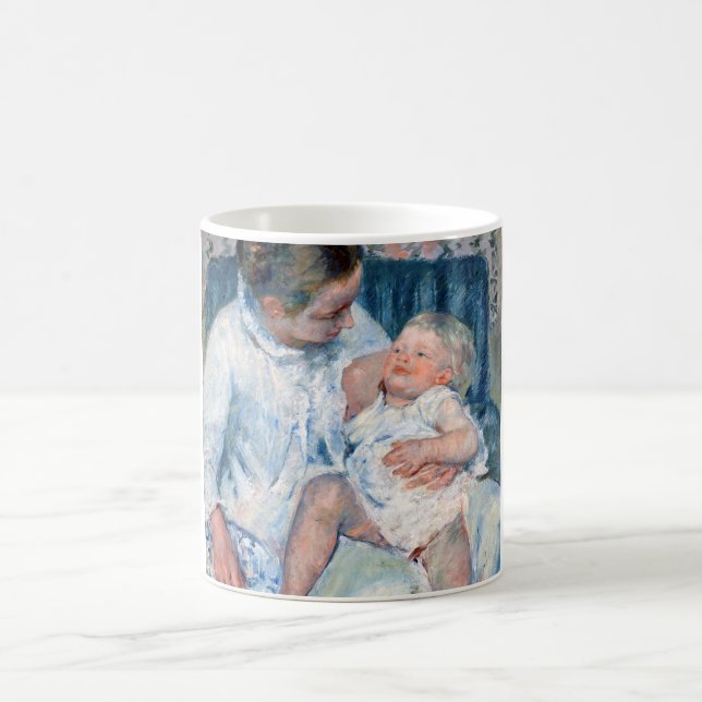 Mother About to Wash Her Sleepy Child, Cassatt Coffee Mug (Center)