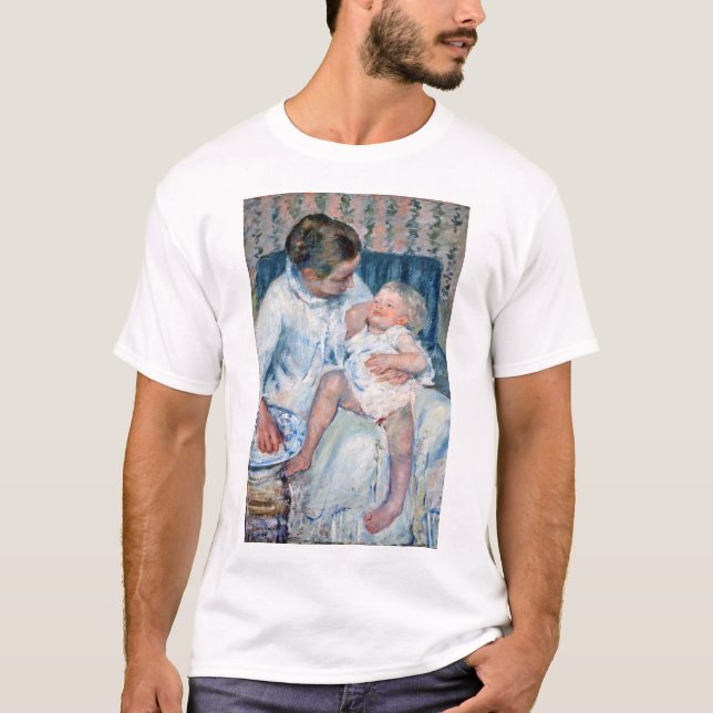 Mother About to Wash Her Sleepy Child, Cassatt T-Shirt (Front)