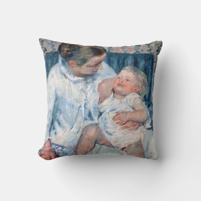 Mother About to Wash Her Sleepy Child, Cassatt Throw Pillow (Front)