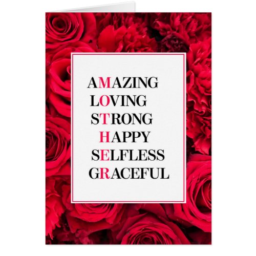 Mother Acronym Red Mothers Day Card