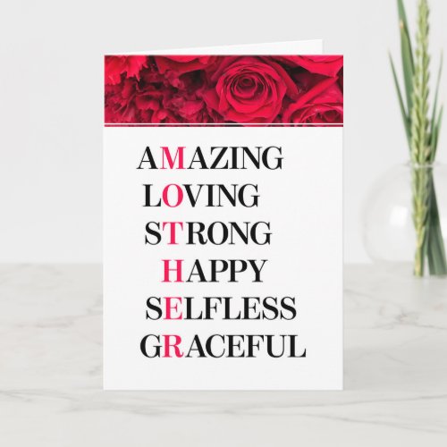 Mother Acronym Red Roses Mothers Day Card