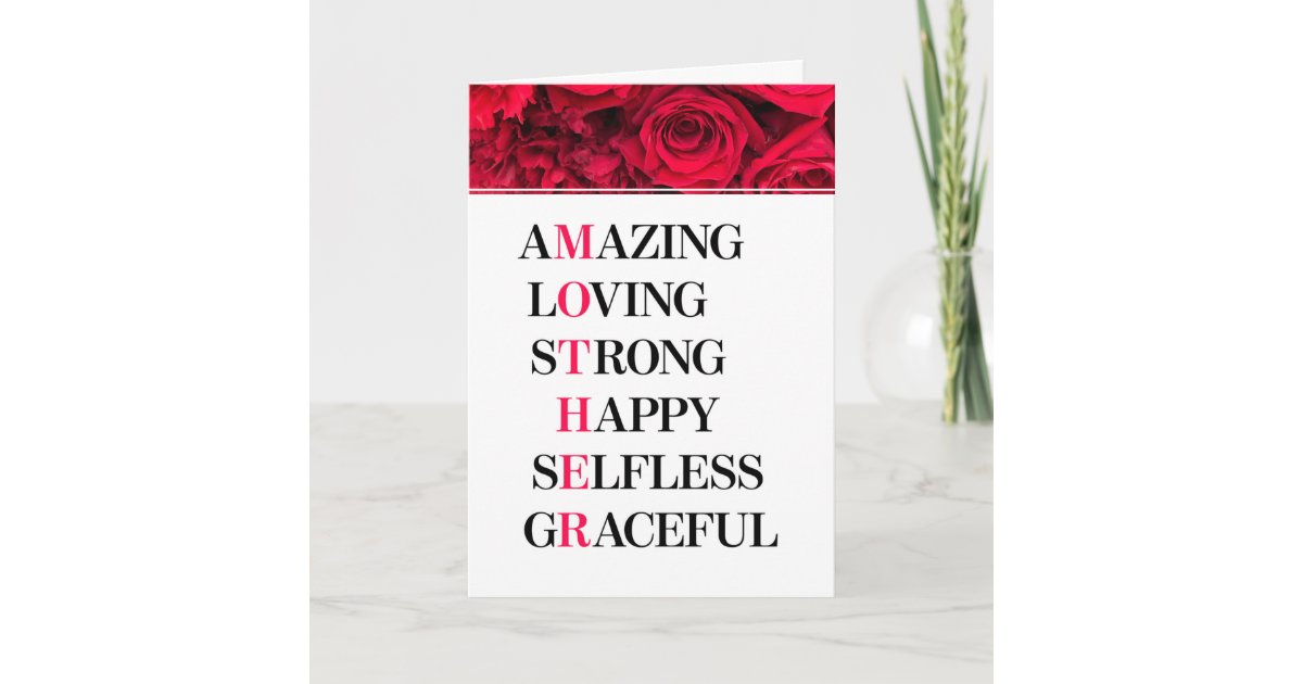 Mother Acronym Red Roses Mother's Day Card Zazzle