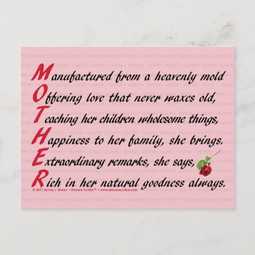 Mother Acrostic Postcard