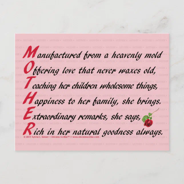 Mother Acrostic Postcard Zazzle