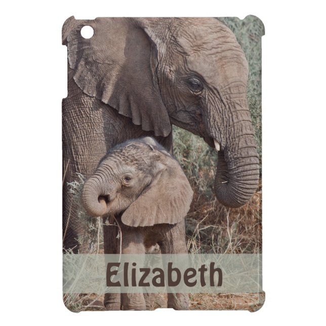 Mother and Baby African Elephant Personalized iPad Mini Cover (Back)