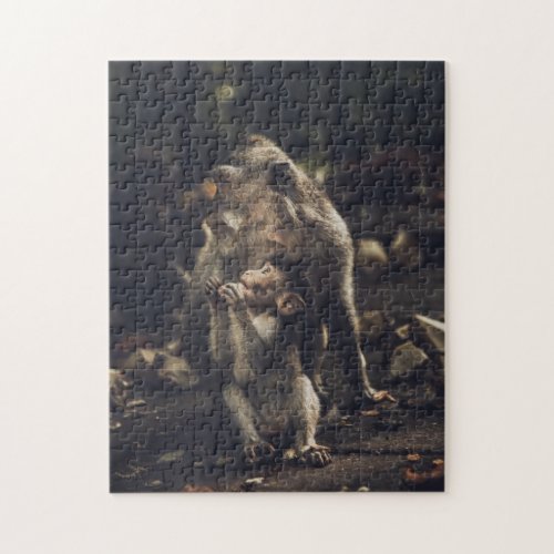 Mother and Baby Animal Monkey Photography Jigsaw Jigsaw Puzzle
