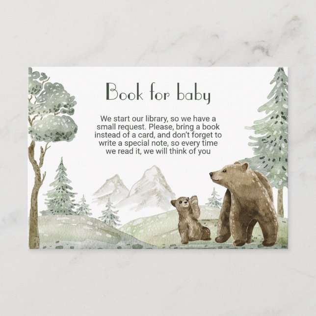 Mother and baby bear watercolor forest invitation  (Front)