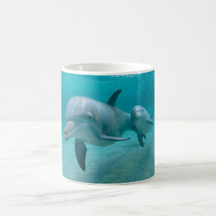 MOTHER AND BABY CALF DOLPHIN COFFEE MUG