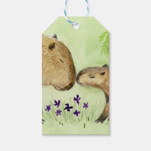 Mother and Baby Capybara Gift Tags