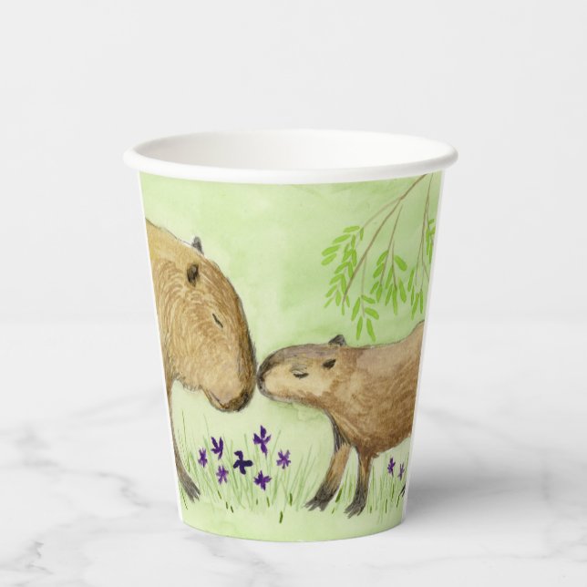 Mother and Baby Capybara Paper Cups (Front)