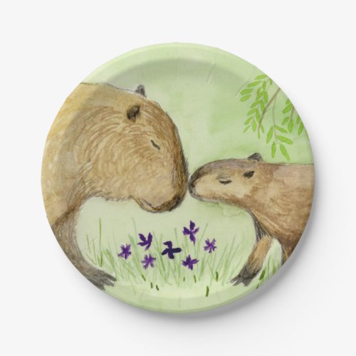 Mother and Baby Capybara Paper Plates