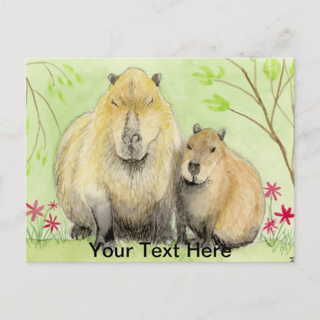 Mother and Baby Capybara Postcard (Front)