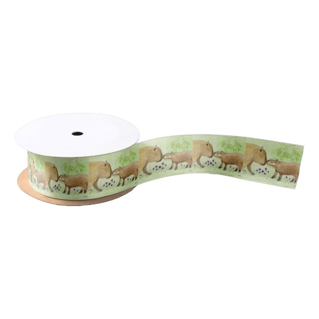 Mother and Baby Capybara Satin Ribbon (Spool)