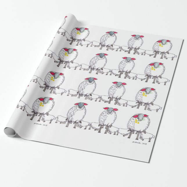 Mother and Baby Christmas Sheep Wrapping Paper (Unrolled)